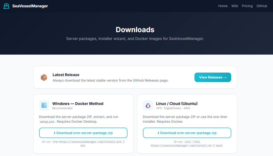 SeaVesselManager downloads page
